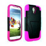 Wholesale Galaxy S4 Tri Stand Hybrid Case with Stand (Pink - Black)